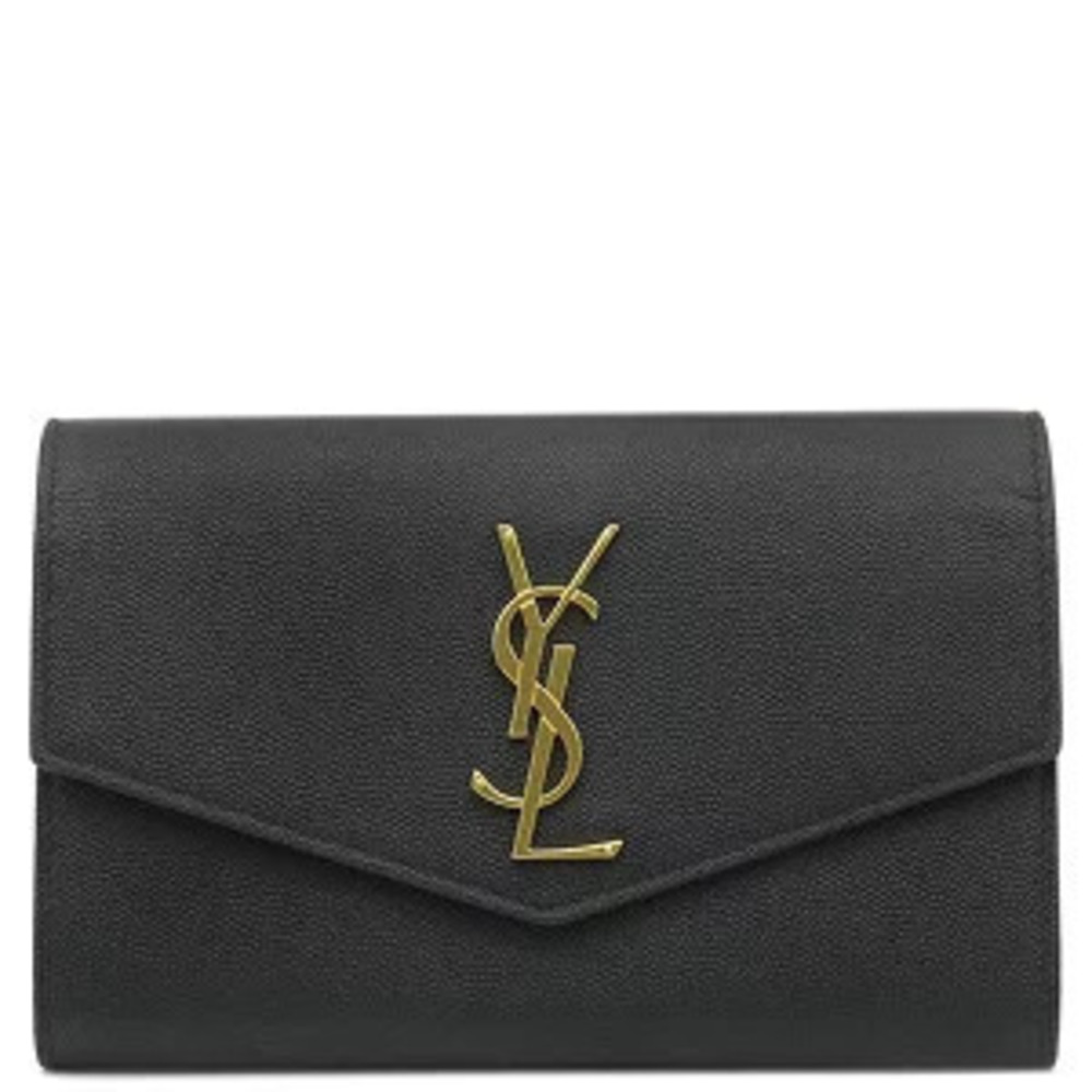 Saint Laurent Bag Uptown Chain Wallet Leather Black Clutch Card case